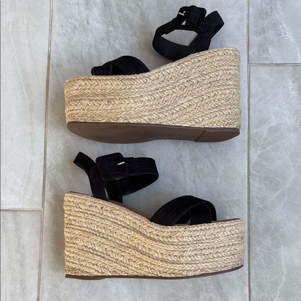 SCHUTZ Brand Black Wedge Espadrille Sandals